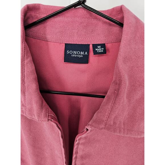 Sonoma womens Sz M Full Zip Faux Suede Lightweight Jacket Light Pink - Picture 2 of 3